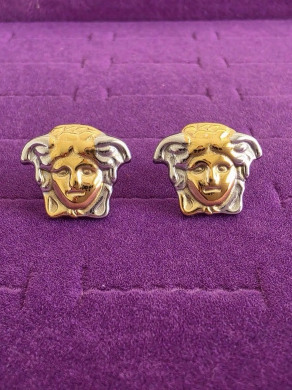 Fashion Jewelry Two-Tone Gold and Silver Medusa Stud Earrings